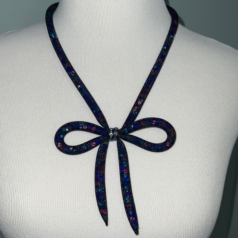Betsey Johnson Black Bow Crystal Necklace